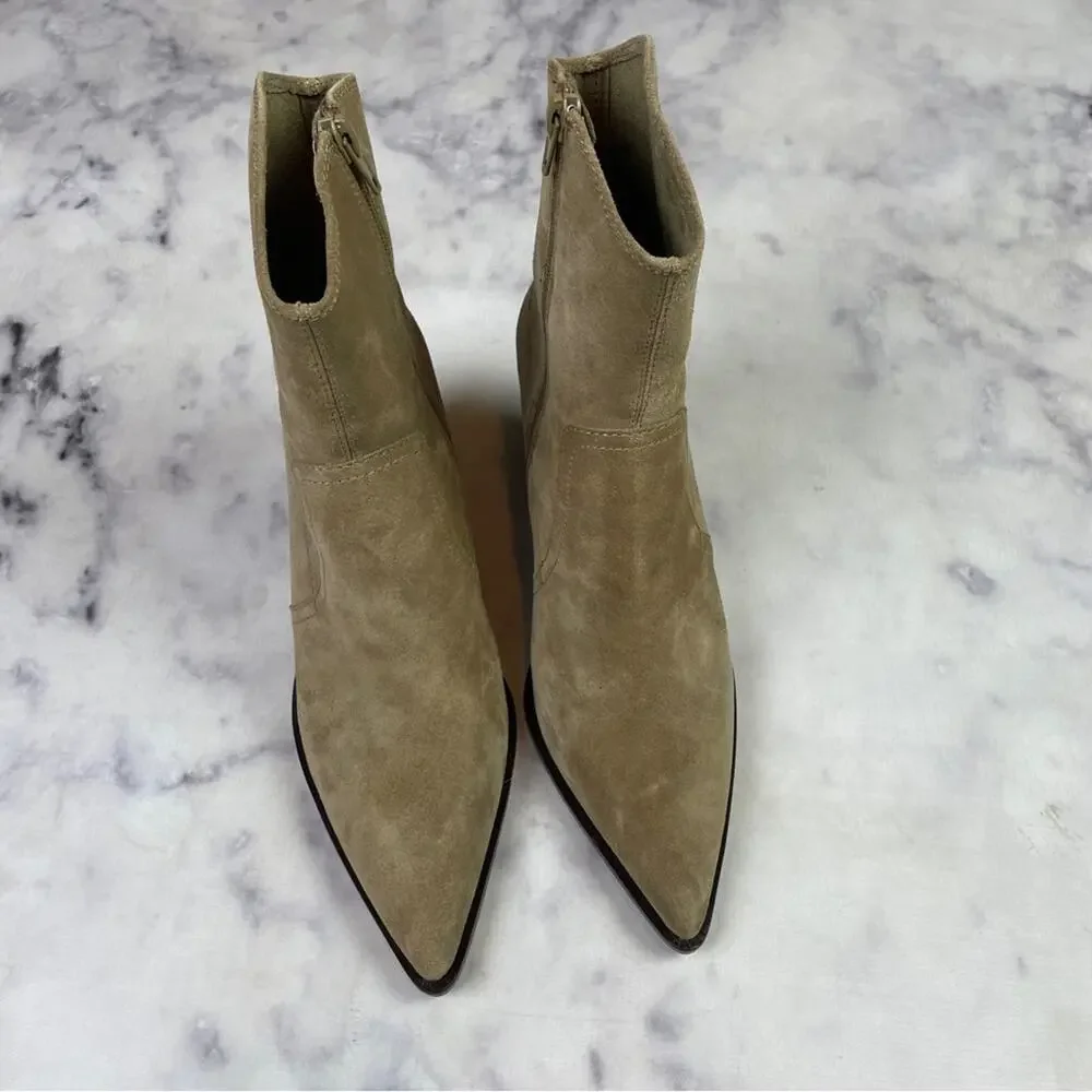 Jeffrey Campbell Jolena Tobacco Suede Ankle Boots Pointy Toe Stacked Heel Sz 8.5